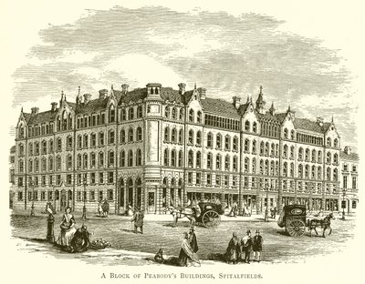 Het blok van Peabodys gebouwen, Spitalfields door English School