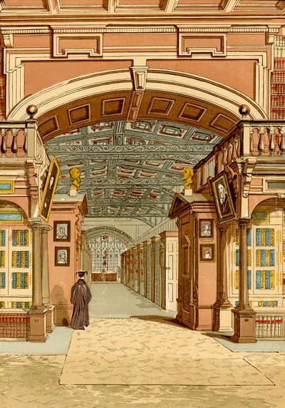 De Bodleian bibliotheek, Oxford (ingekleurde gravure) door English School
