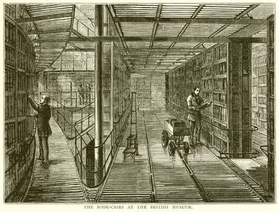 De Boekenkasten in het British Museum door English School