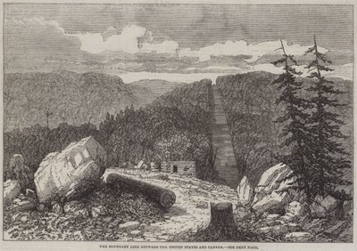 De grenslijn tussen de Verenigde Staten en Canada (gravure) door English School