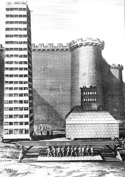 De bakstenen toren en Musculus bij het beleg van Marseille, gegraveerd door Cornelis Huyberts, illustratie uit Caesars Commentaries vertaald in het Engels door William Duncan, gepubliceerd 1753 door English School