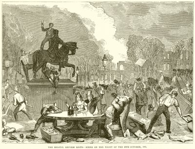 De Bristol Reform Riots-scène in de nacht van 30 oktober 1831 door English School