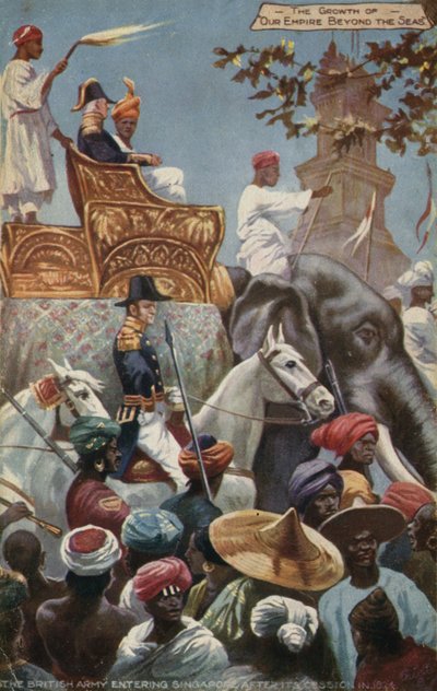 Het Britse leger betreedt Singapore na de overdracht in 1824 door English School
