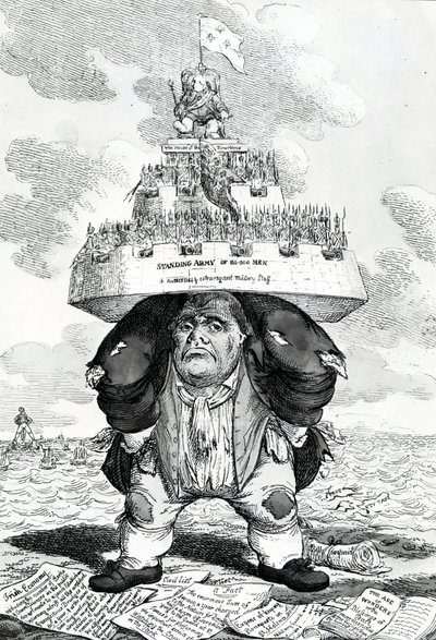 De Britse Atlas, of John Bull die de vredesvestiging ondersteunt, prent gemaakt door Charles Williams, 1816 door English School