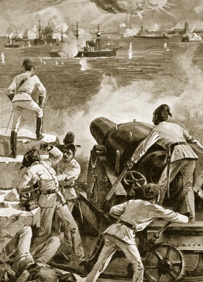 De Britse vloot bombardeert de havens van Alexandrië, 11 juli 1882 door English School