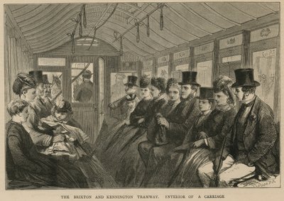 De Brixton en Kennington Tramweg - interieur van een wagen door English School
