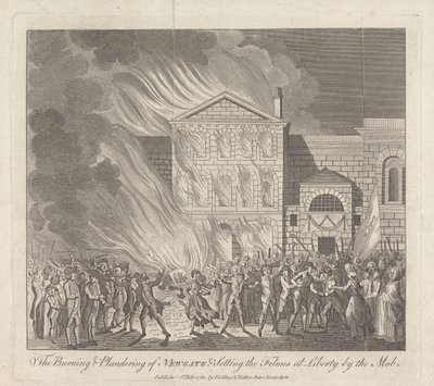De brand en plundering van Newgate en het vrijlaten van de misdadigers door de menigte door English School
