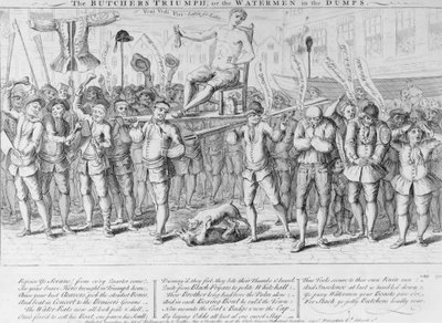 De Triomf van de Slagers, of Waterman in de Put, 1750 door English School