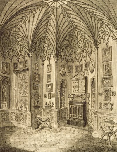 Het kabinet, gegraveerd door T. Morris, uit Beschrijving van Strawberry Hill door Horace Walton, 1784 door English School