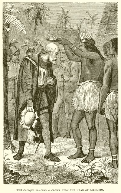 De Cacique plaatst een kroon op het hoofd van Columbus door English School
