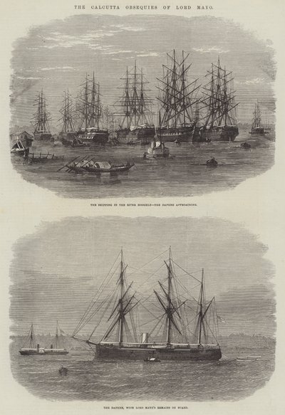 De Calcutta-uitvaart van Lord Mayo door English School
