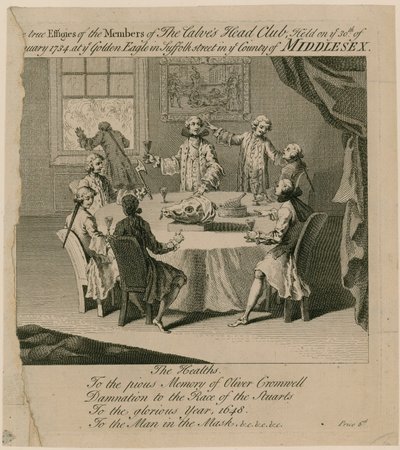 De Calves Head Club, gehouden op 30 januari 1734 in de Golden Eagle in Suffolk Street door English School
