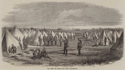 Het kamp bij Stokes Bay, nabij Portsmouth (gravure) door English School
