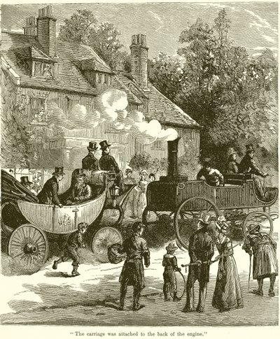 De koets was aan de achterkant van de locomotief bevestigd door English School