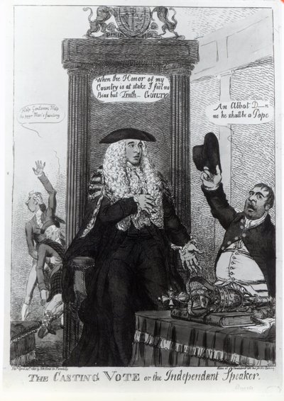 De beslissende stem, of de onafhankelijke spreker, satirische cartoon met toenmalig premier Henry Addington, 1805 door English School