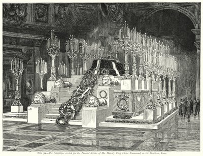 Het Catafalk opgericht voor de Begrafenis van Zijne Majesteit Koning Victor Emmanuel, in het Pantheon, Rome door English School