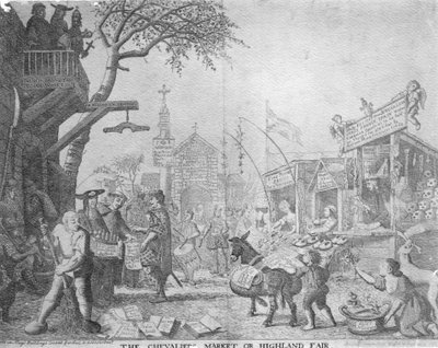 De Markt van de Ridder, of Hoogland Kermis, uitgegeven door George Bickham de Jongere, 1745 door English School