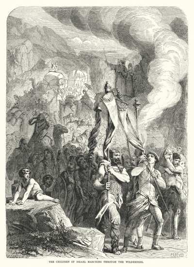 De kinderen van Israël marcheren door de wildernis (gravure) door English School