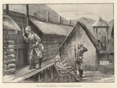 De Chin-Lushai-expeditie, een voorpost kijkt uit bij Yawhi door English School