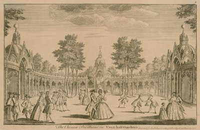 De Chinese Paviljoens in Vauxhall Gardens, Londen door English School
