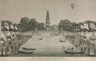 De Chinese pagode en brug gebouwd over het kanaal in St James