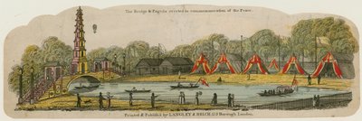 De Chinese pagode en brug opgericht over het kanaal in St Jamess Park ter herdenking van de Vrede, 1 augustus 1814 door English School