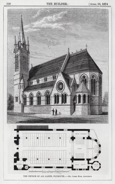 De Kerk van Alle Heiligen, Plymouth (gravure) door English School