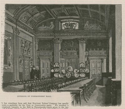 De stadsgilden: De Fishmongers Company: Interieur van de Fishmongers Hall door English School