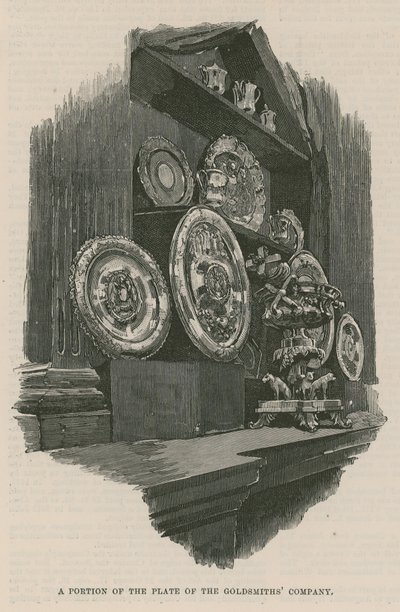 De stadsgilden: De Goldsmiths Company: Een deel van de borden van de Goldsmiths Company door English School