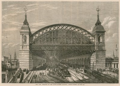 Het City Terminus van de Zuid-Oostelijke Spoorweg, Cannon Street, Londen door English School