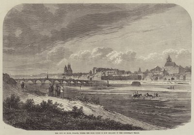 De stad Blois, Frankrijk, waar het Hooggerechtshof nu bezig is met de samenzweringsprocessen (gravure) door English School