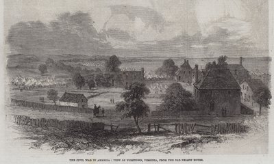 De Burgeroorlog in Amerika, Uitzicht op Yorktown, Virginia, vanaf het Oude Nelson Huis door English School
