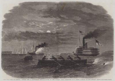 De Burgeroorlog in Amerika, het Afsluiten van een Geconfedereerde Berichten-Galerij aan de Potomac nabij Freestone Point door English School