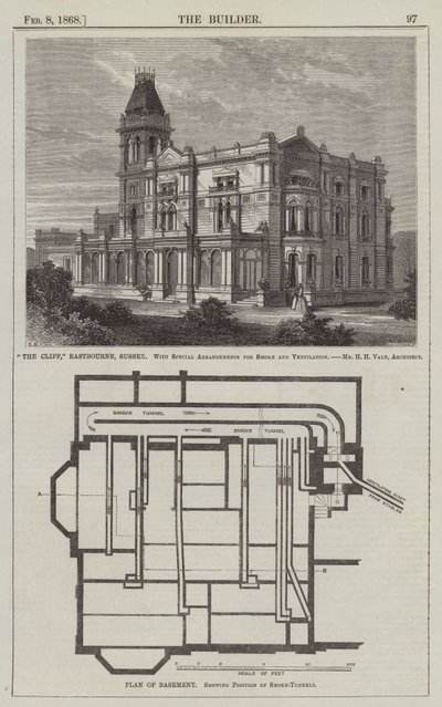"The Cliff," Eastbourne, Sussex, met Speciale Regelingen voor Rook en Ventilatie, Mr H H Vale, Architect (gravure) door English School