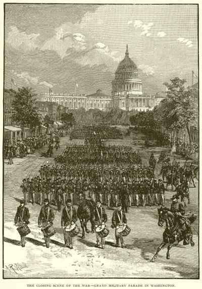 De slotscène van de oorlog - Grote militaire parade in Washington door English School