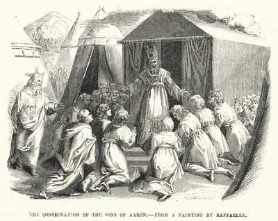 De Wijding van de Zonen van Aaron, naar een schilderij van Raffaelle (gravure) door English School