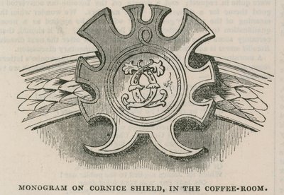 Het Conservative Clubhouse: Monogram van de Club op Cornice Shield in de koffiekamer door English School