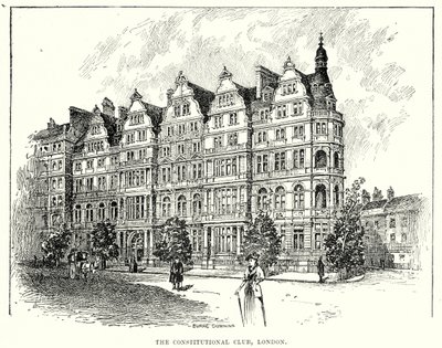 De Constitutionele Club, Londen (gravure) door English School