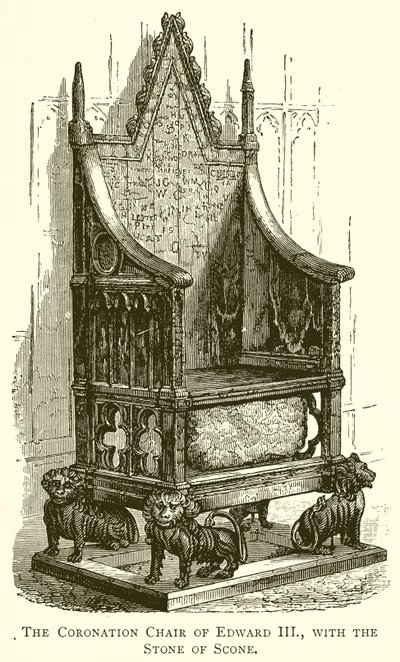 De kroningsstoel van Edward III, met de Steen van Scone door English School