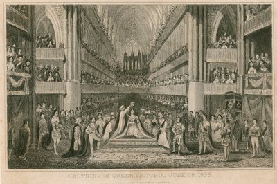 De kroning van Koningin Victoria in Westminster Abbey, 28 juni 1838 door English School
