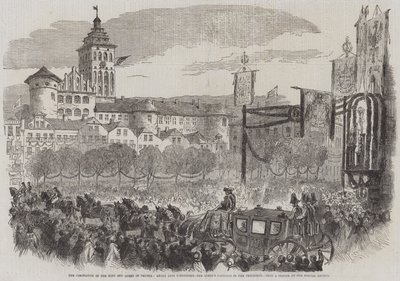 De Kroning van de Koning en Koningin van Pruisen, Intocht in Koningsberg, de Koets van de Koningin in de Processie door English School