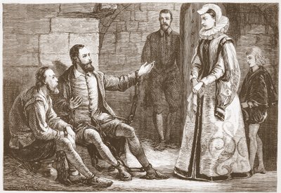 De gravin van Reux bezoekt De Bray en La Grange in de gevangenis, illustratie uit De Geschiedenis van het Protestantisme door James Aitken Wylie, 1878 door English School