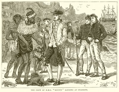 De bemanning van H.M.S. Bounty landt op Otaheite door English School
