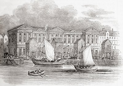 Het Douanehuis, Londen, Engeland, zoals het verscheen voor de Grote Brand, uit Old England: A Pictorial Museum, uitgegeven 1847 door English School