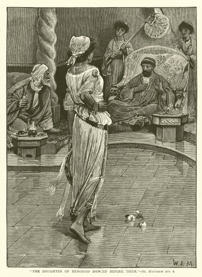 "De dochter van Herodias danste voor hen", Mattheüs, XIV, 6 (gravure) door English School