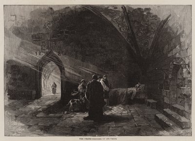 De sterfkamer van Columbus (gravure) door English School