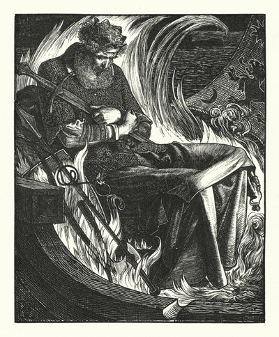De Dood van Koning Warwolf (gravure) door English School