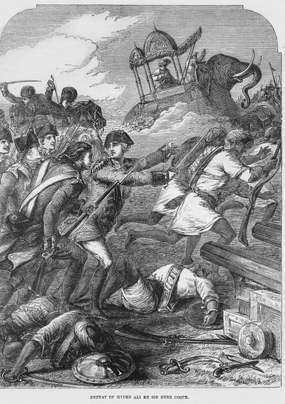 De Nederlaag van Hyder Ali door Sir Eyre Coote in 1781 door English School