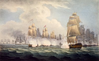 De Nederlaag van de Fransen onder Linois door Commodore Dances Squadron, 15 februari 1804, uit The Naval Chronology of Great Britain, door J. Ralfe door English School