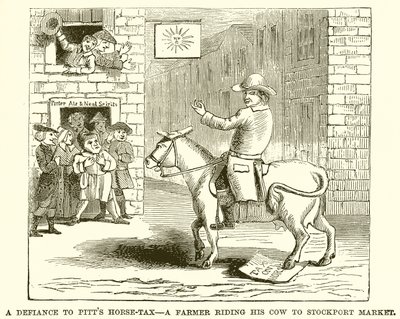 De Uitdaging aan Pitts Paardenbelasting--Een Boer Rijdt zijn Koe naar de Markt van Stockport door English School